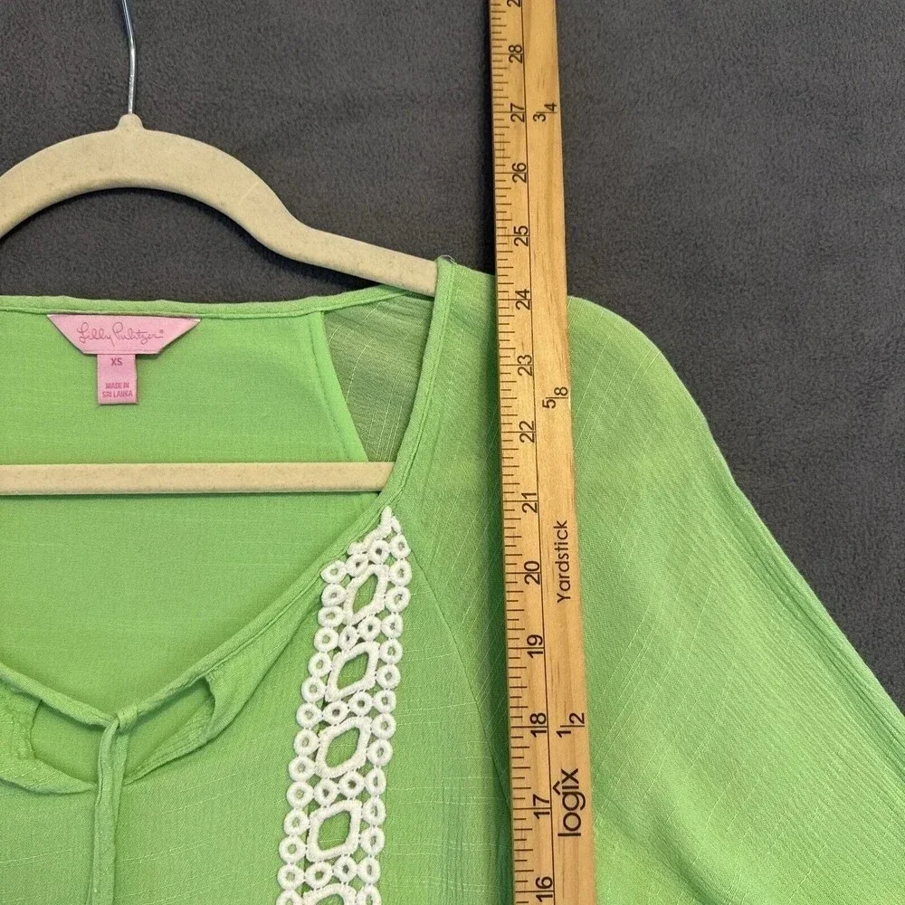 Lilly Pulitzer Amisa Top Mermaid Green Size XS Long Bell Sleeve Peasant Blouse - Picture 9 of 9